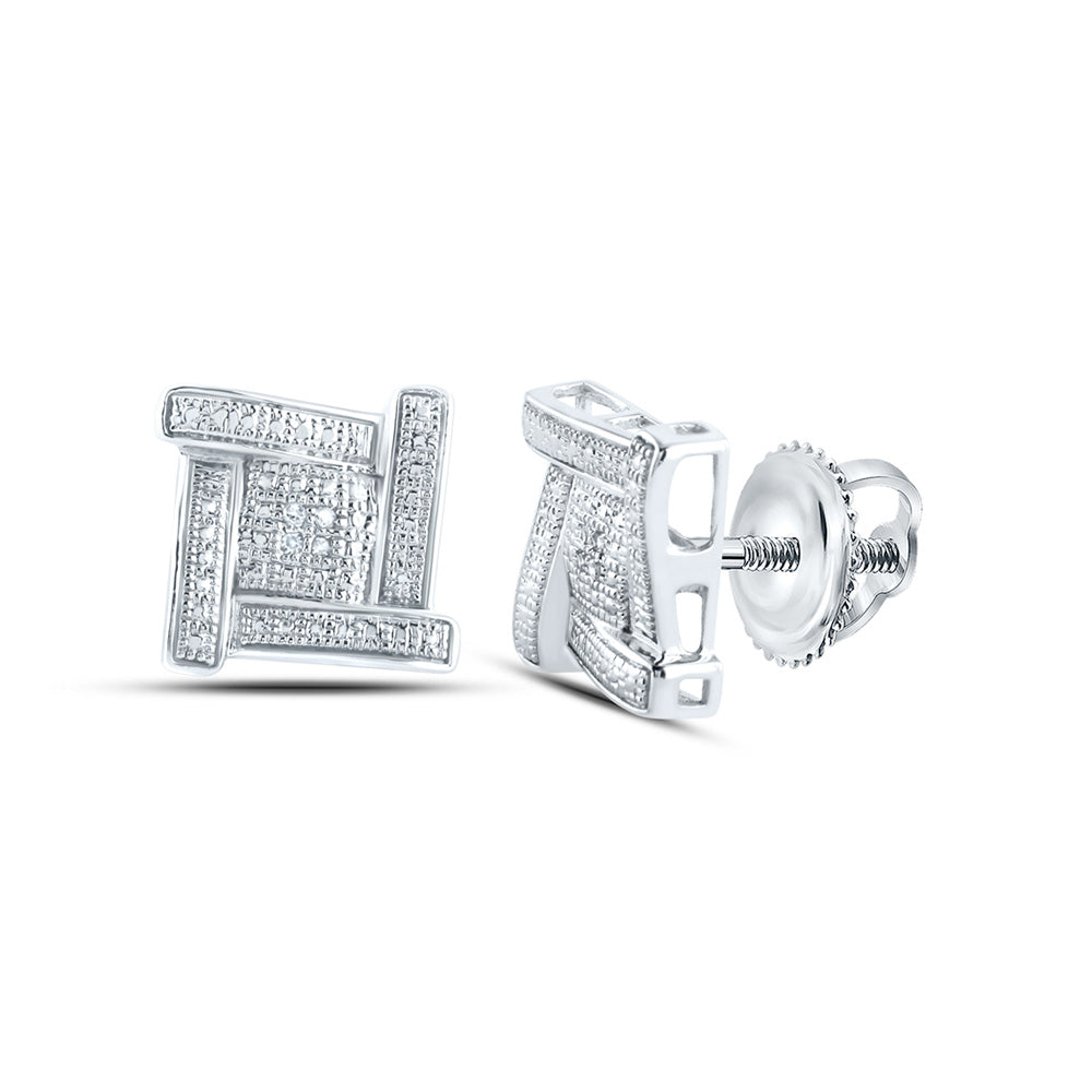 Sterling Silver Mens Round Diamond Square Earrings .03 Cttw