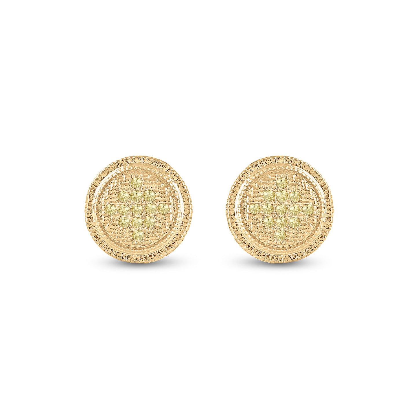 Yellow-tone Sterling Silver Womens Round Yellow Color Enhanced Diamond Circle Earrings 1/20 Cttw