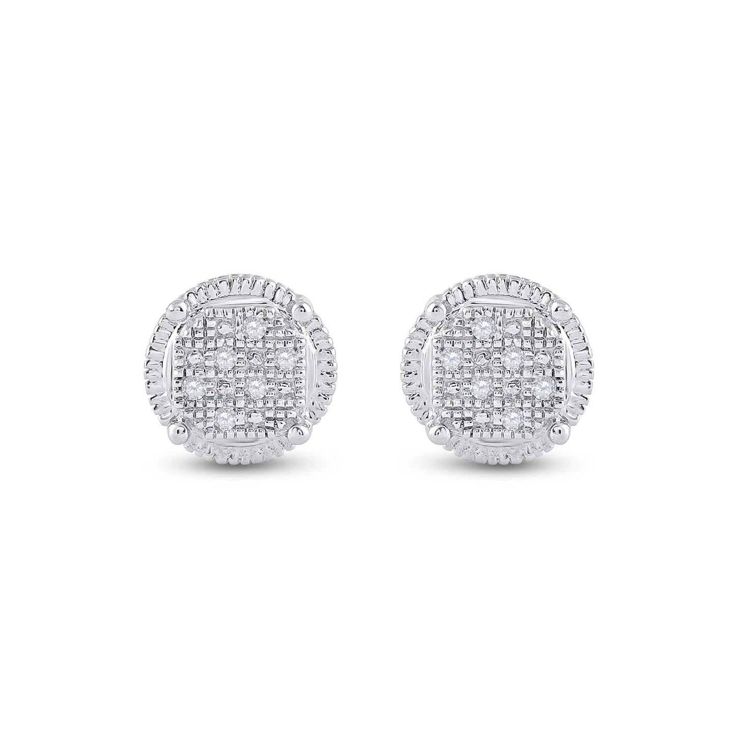 Sterling Silver Mens Round Diamond Cluster Earrings .03 Cttw