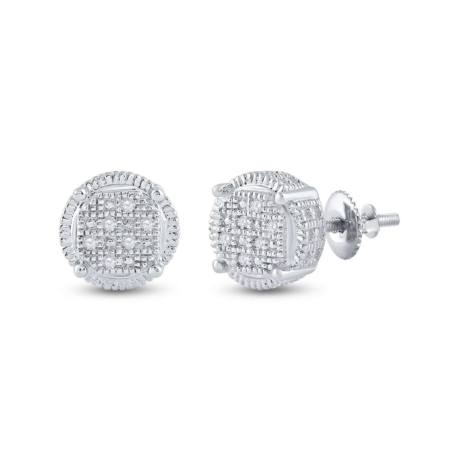 Sterling Silver Mens Round Diamond Cluster Earrings .03 Cttw