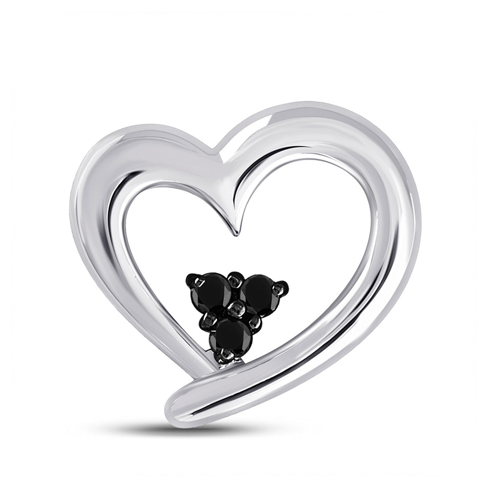 Sterling Silver Womens Round Black Color Enhanced Diamond Heart Pendant 1/8 Cttw