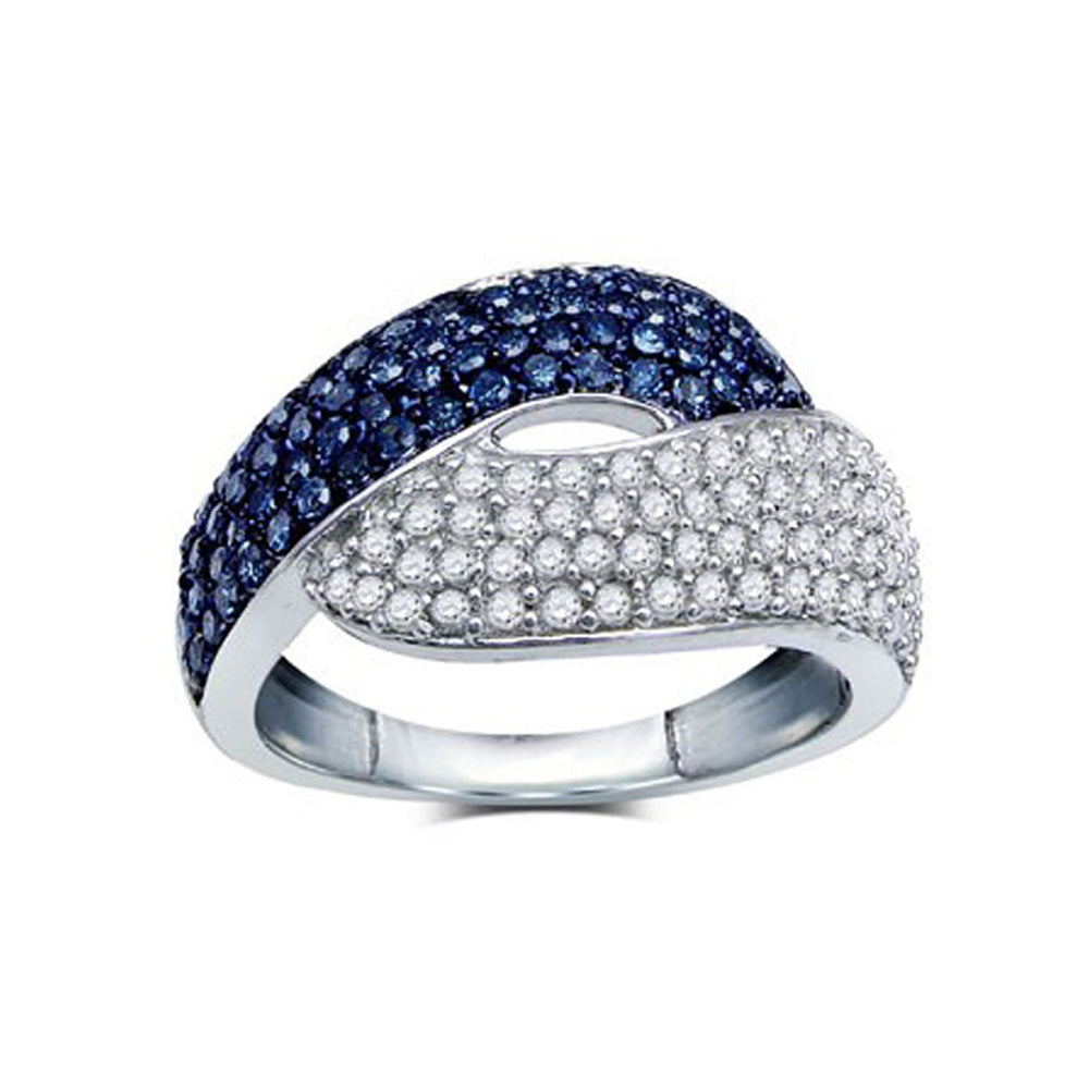 Sterling Silver Womens Round Blue Color Enhanced Diamond Fashion Ring 1 Cttw