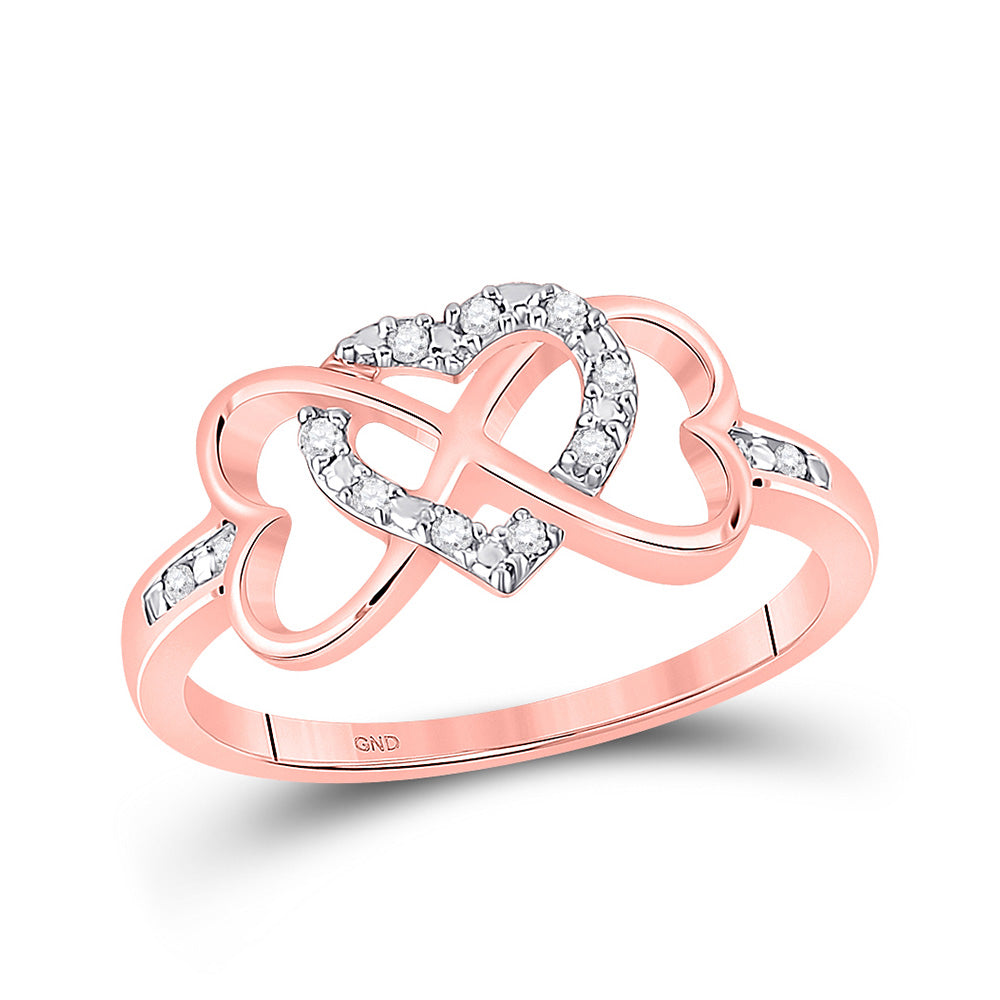 10kt Rose Gold Womens Round Diamond Triple Heart Infinity Ring 1/10 Cttw