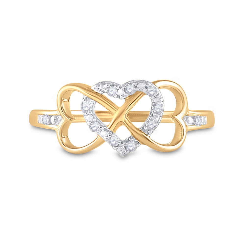 10kt Yellow Gold Womens Round Diamond Infinity Heart Ring 1/10 Cttw