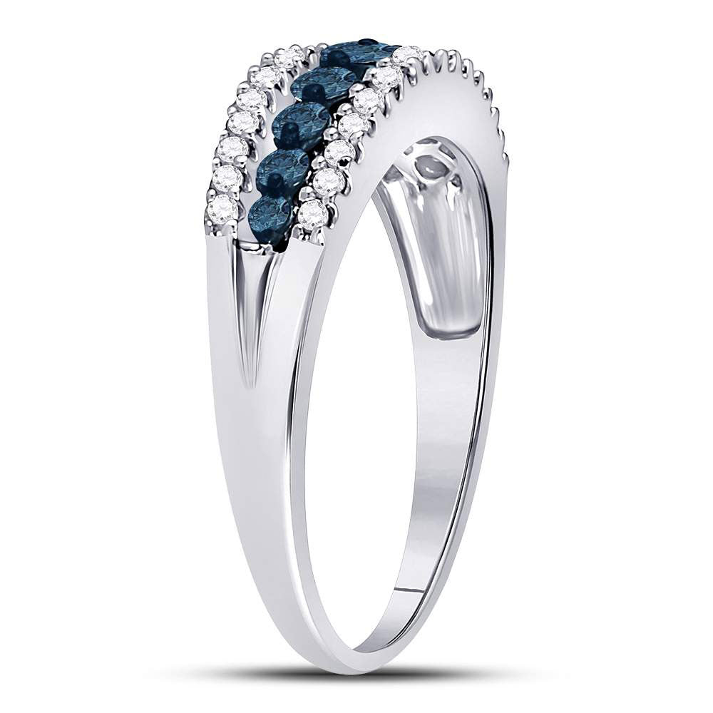 10kt White Gold Womens Round Blue Color Enhanced Diamond Band Ring 1/2 Cttw