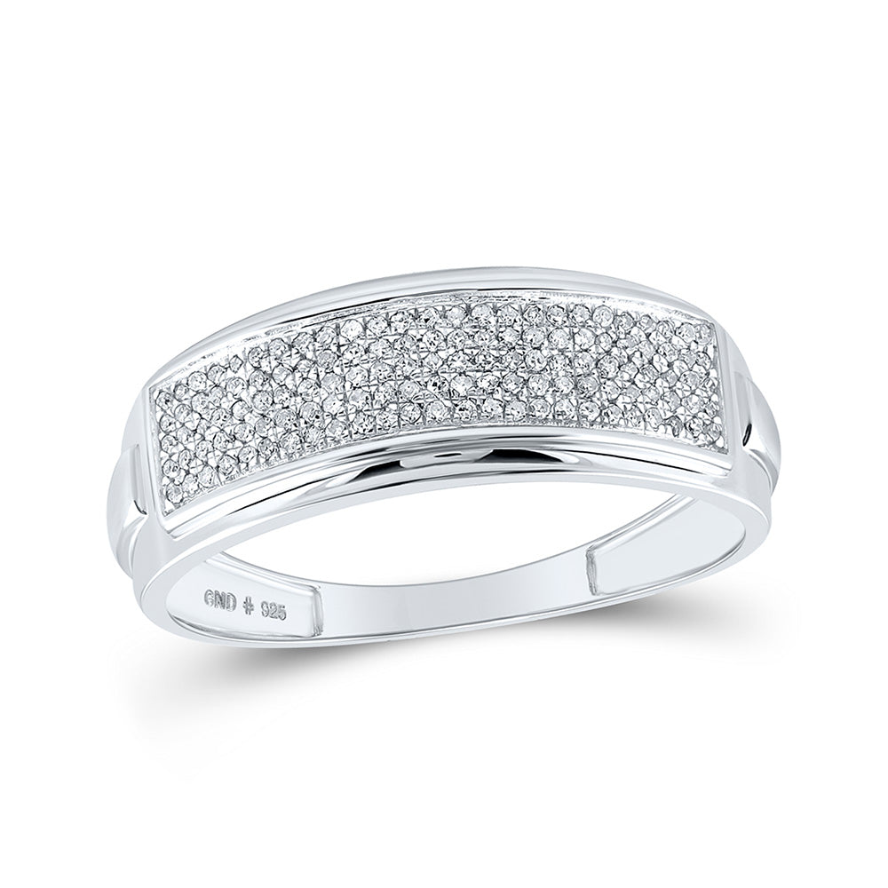 Sterling Silver Mens Round Diamond Pave Band Ring 1/4 Cttw