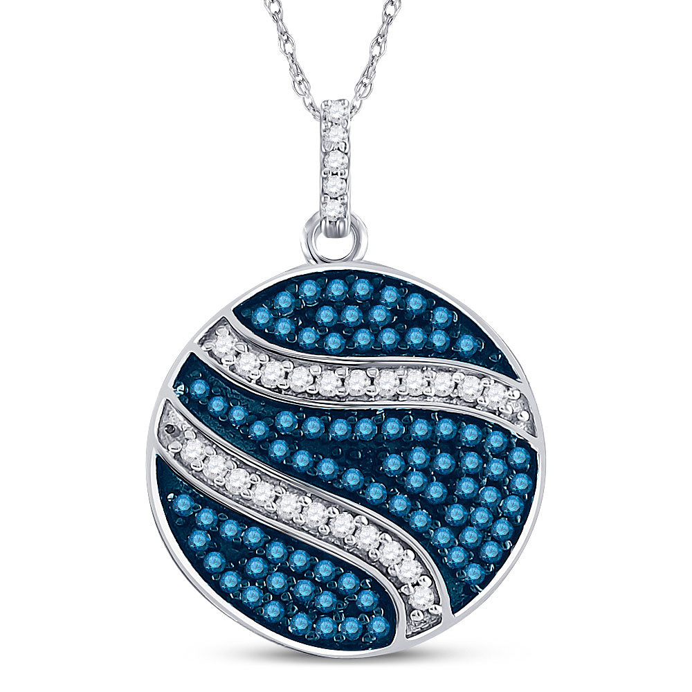 10kt White Gold Womens Round Blue Color Enhanced Diamond Circle Pendant 3/4 Cttw