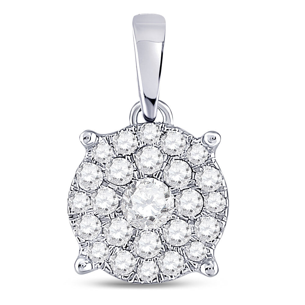 14kt White Gold Womens Round Diamond Cluster Pendant 1/2 Cttw