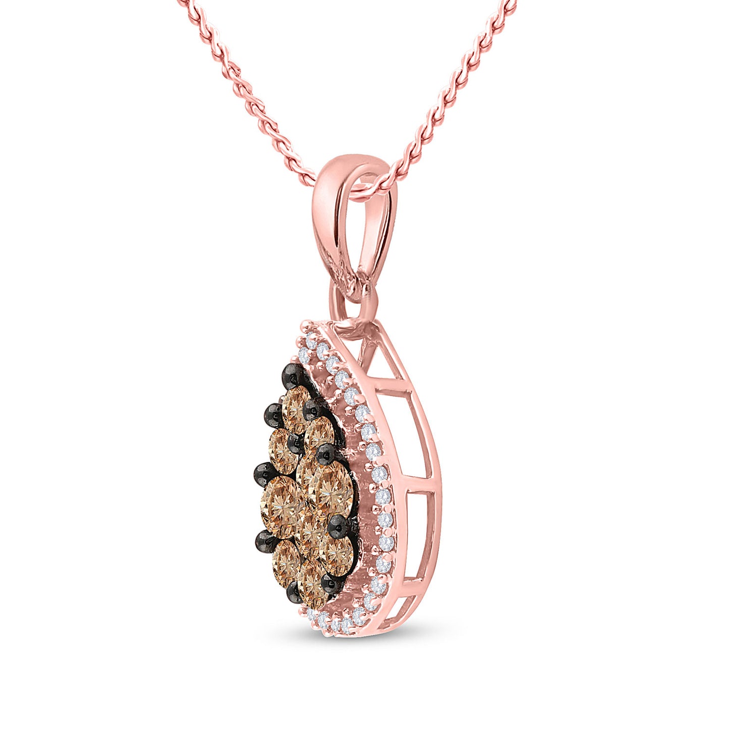 10kt Rose Gold Womens Round Brown Diamond Teardrop Pendant 3/4 Cttw