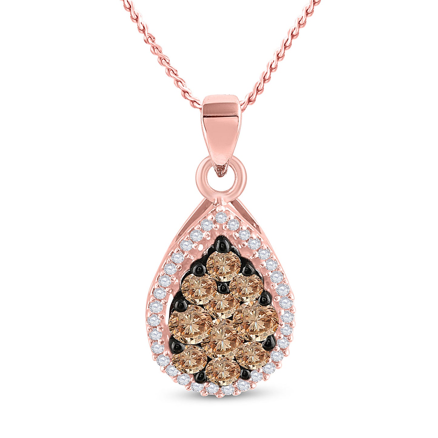 10kt Rose Gold Womens Round Brown Diamond Teardrop Pendant 3/4 Cttw