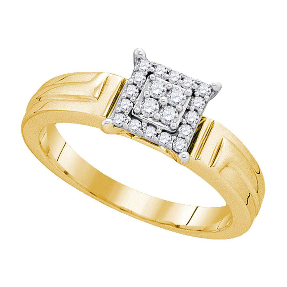 10kt Yellow Gold Womens Round Diamond Square Cluster Ring 1/5 Cttw