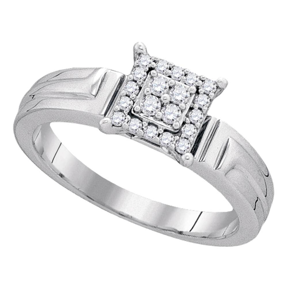 10kt White Gold Womens Round Diamond Square Cluster Ring 1/5 Cttw