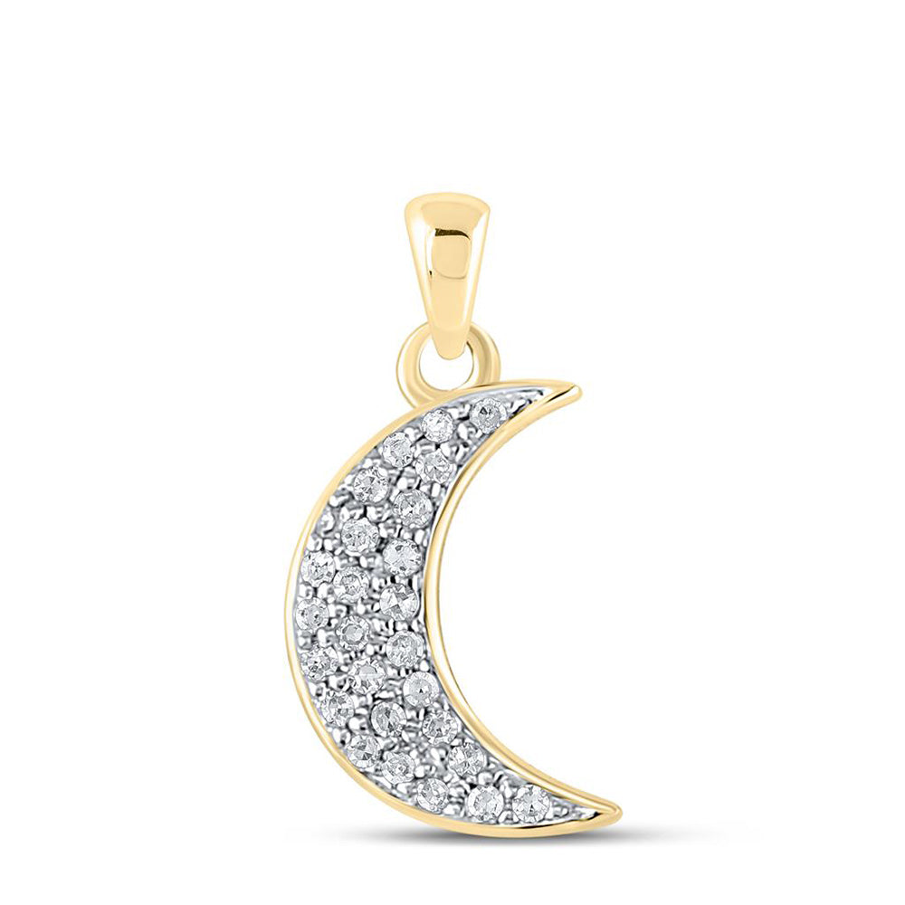 10kt Yellow Gold Womens Round Diamond Crescent Moon Pendant 1/8 Cttw