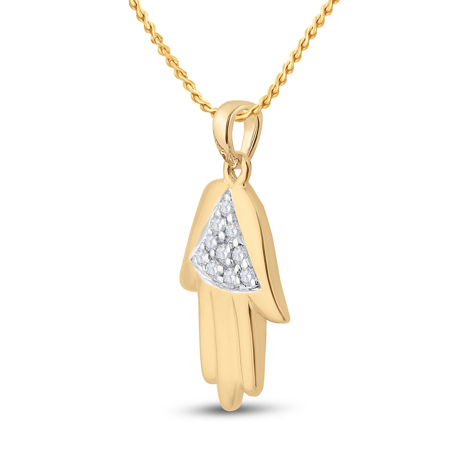 10kt Yellow Gold Womens Round Diamond Hamsa Fashion Pendant 1/20 Cttw