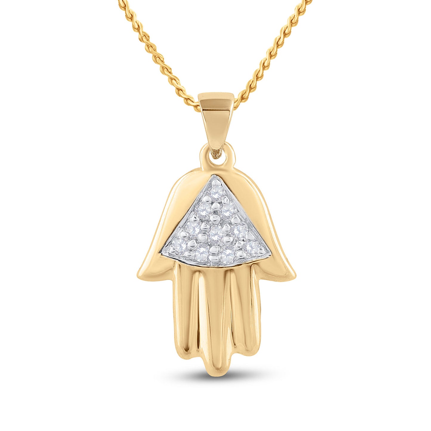 10kt Yellow Gold Womens Round Diamond Hamsa Fashion Pendant 1/20 Cttw