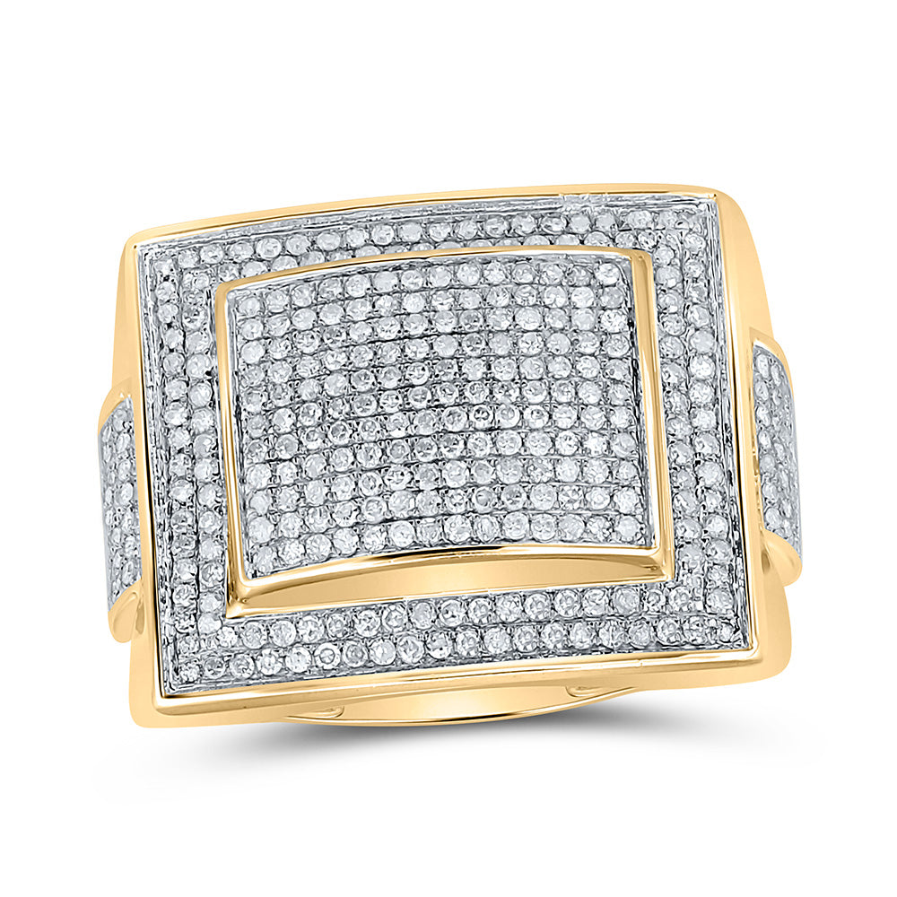 10kt Yellow Gold Mens Round Diamond Square Cluster Ring 1 Cttw