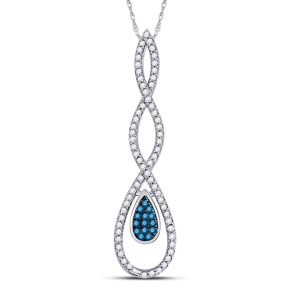 10kt White Gold Womens Round Blue Color Enhanced Diamond Teardrop Pendant 1/5 Cttw