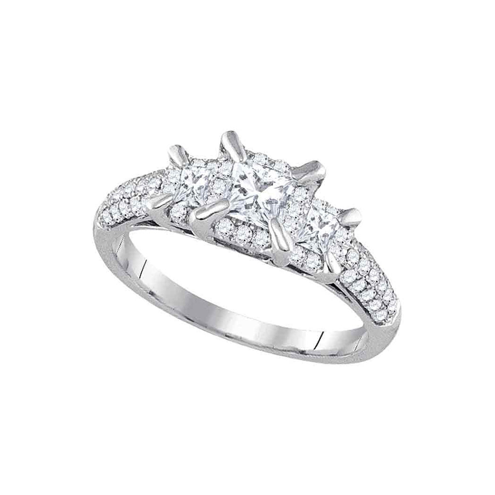 14kt White Gold Princess Diamond 3-stone Bridal Wedding Engagement Ring 1 Cttw