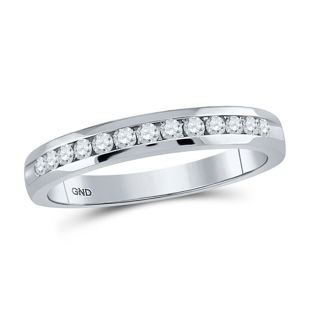 14kt White Gold Womens Round Diamond Wedding Single Row Band 1/4 Cttw