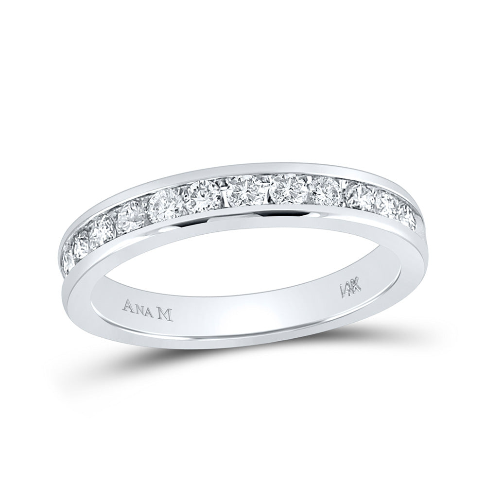 14kt White Gold Womens Machine-Set Round Diamond Wedding Band 1/2 Cttw