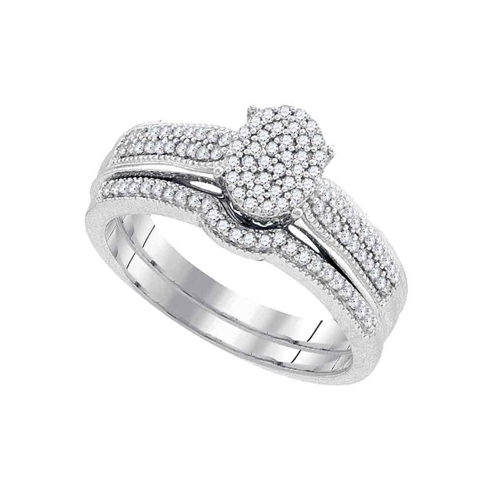 10kt White Gold Round Diamond Bridal Wedding Ring Band Set 1/3 Cttw