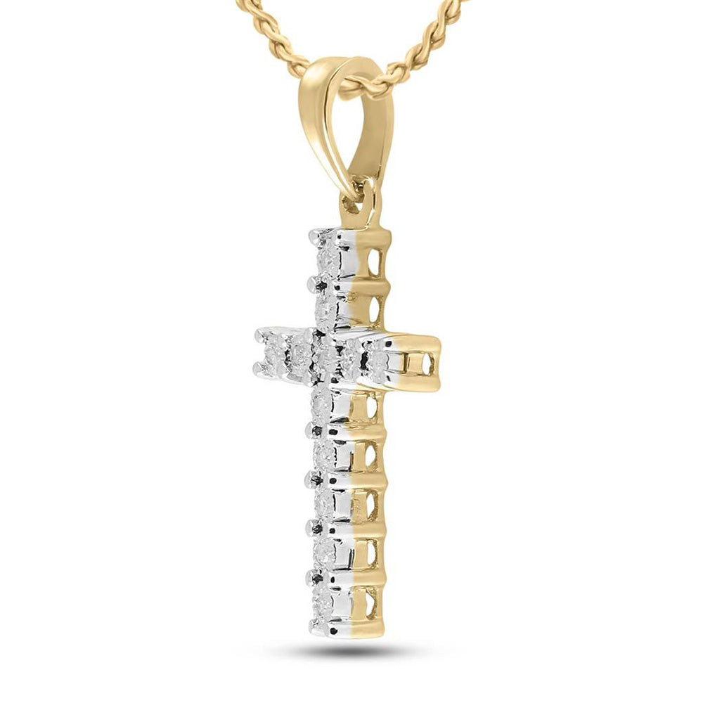 10kt Yellow Gold Womens Round Diamond Cross Pendant 1/20 Cttw