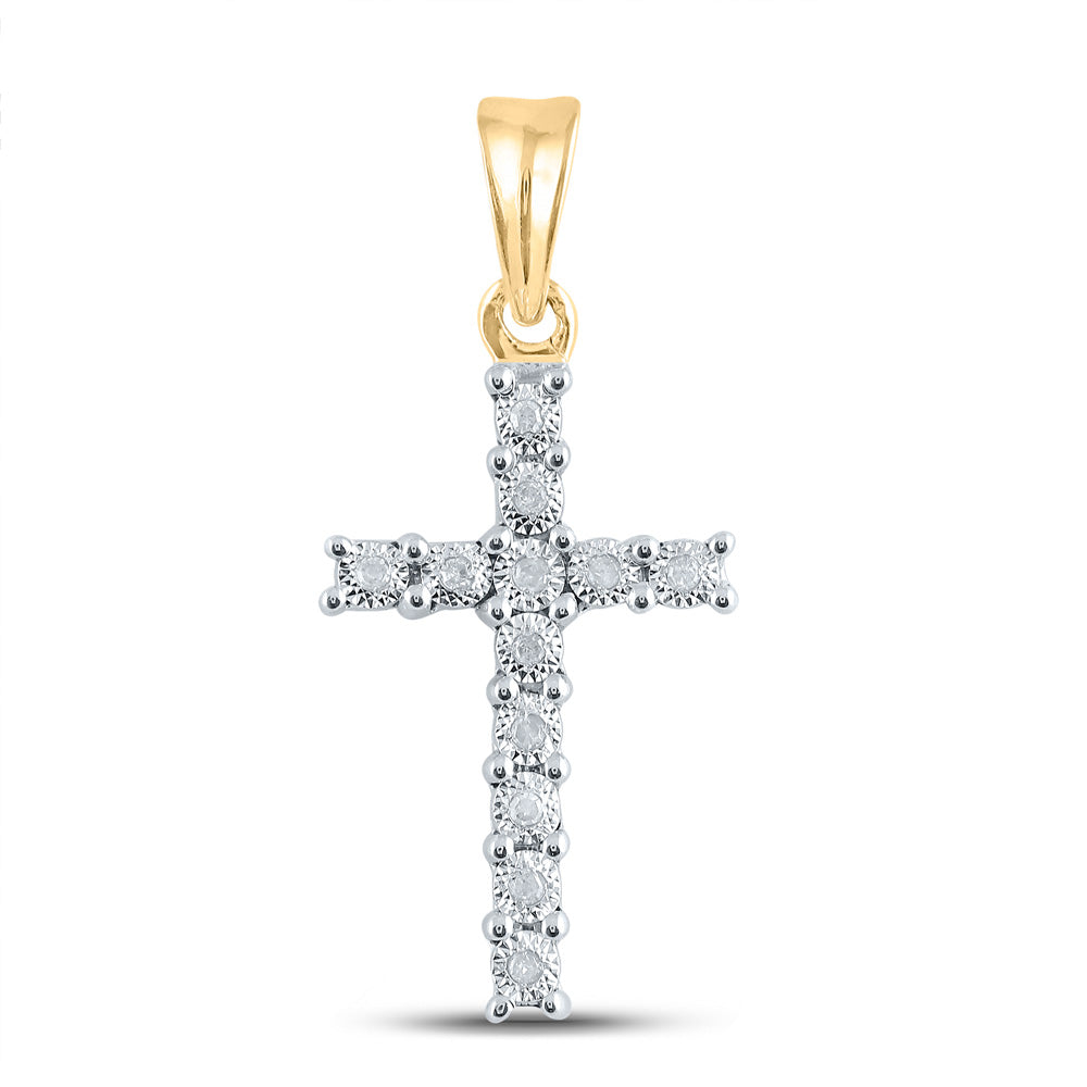 10kt Yellow Gold Womens Round Diamond Cross Pendant 1/20 Cttw