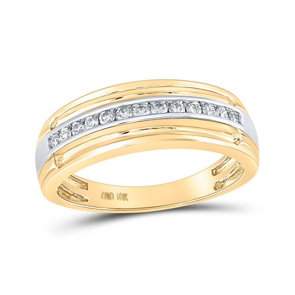 10kt Yellow Gold Mens Round Diamond Single Row Band Ring 1/4 Cttw