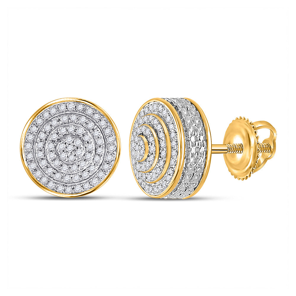 10kt Yellow Gold Mens Round Diamond 3D Disk Circle Earrings 1/4 Cttw