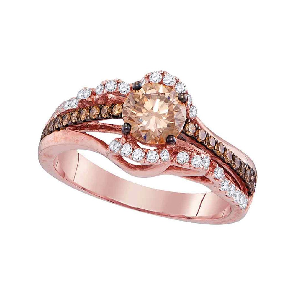 14kt Rose Gold Round Brown Diamond Solitaire Bridal Wedding Engagement Ring 1-1/4 Cttw