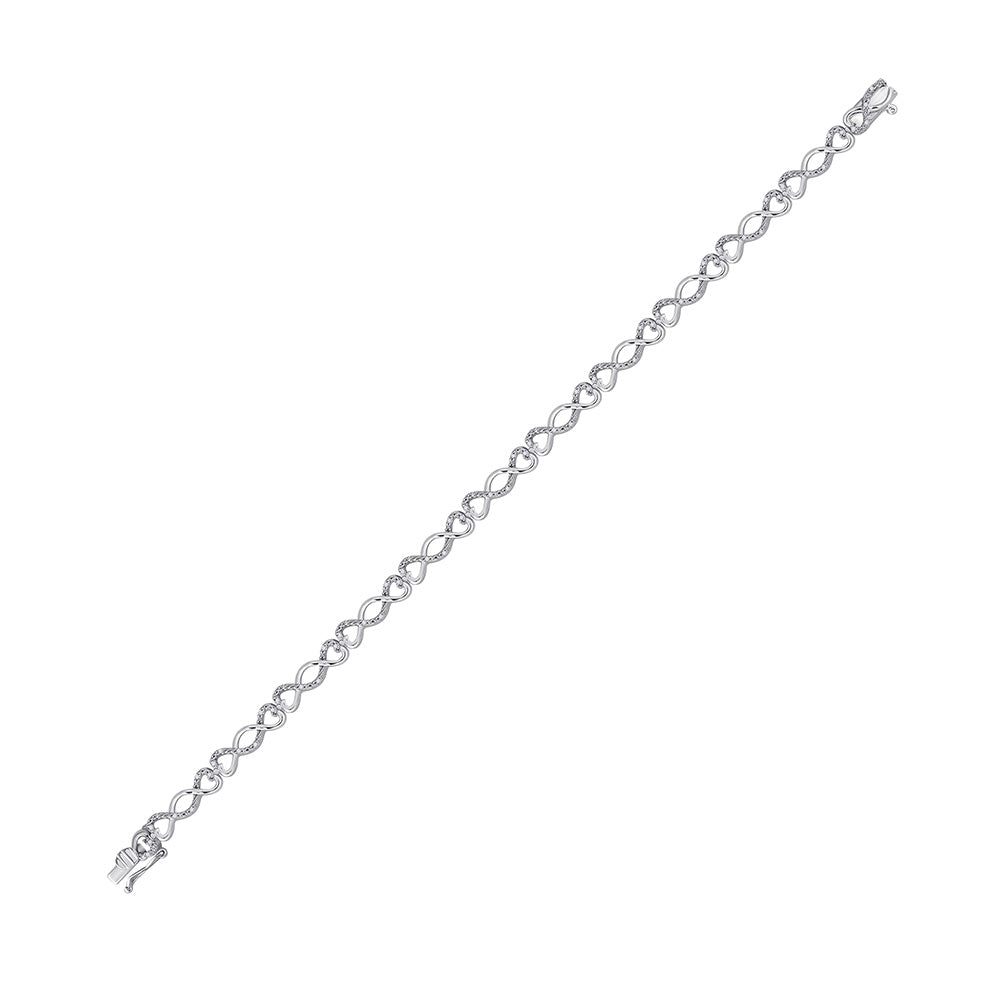 Sterling Silver Womens Round Diamond Heart Twist Link Bracelet 1/4 Cttw