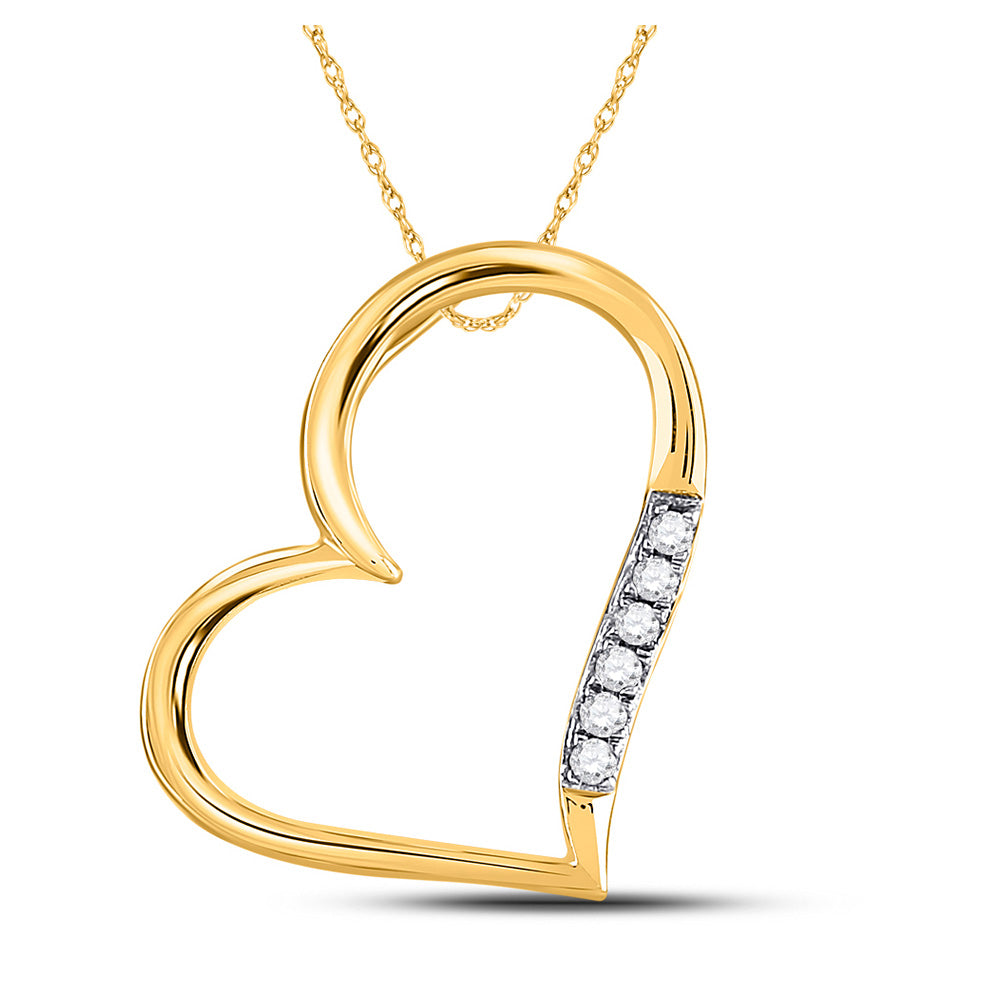 10kt Yellow Gold Womens Round Diamond Heart Pendant 1/20 Cttw