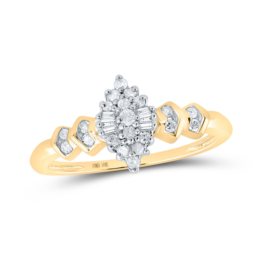 10kt Yellow Gold Womens Round Diamond Marquise-shape Cluster Ring 1/4 Cttw