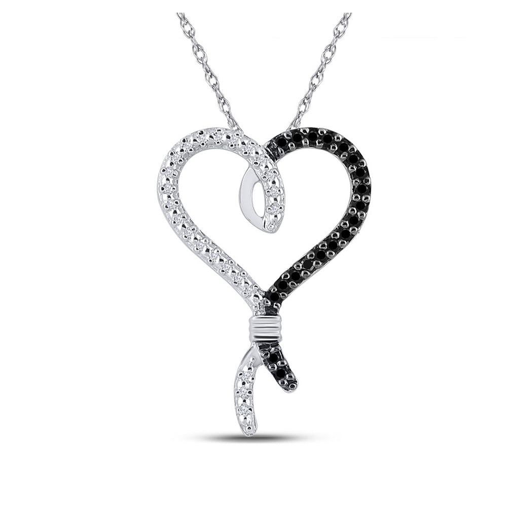 Sterling Silver Womens Round Black Color Enhanced Diamond Heart Pendant 1/8 Cttw