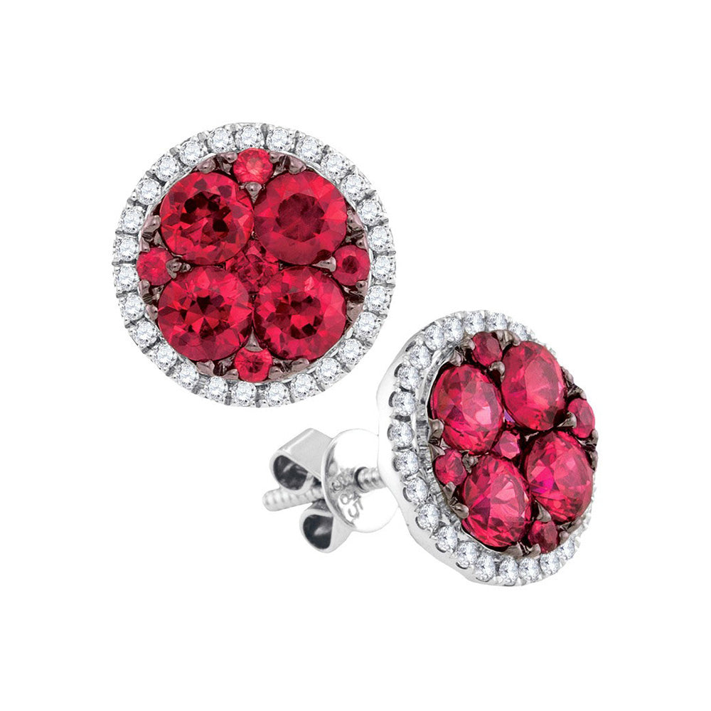 14kt White Gold Womens Round Ruby Circle Cluster Earrings 2-7/8 Cttw