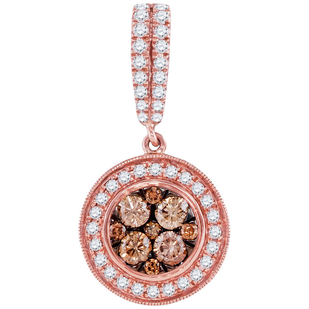 14kt Rose Gold Womens Round Brown Diamond Cluster Pendant 1 Cttw