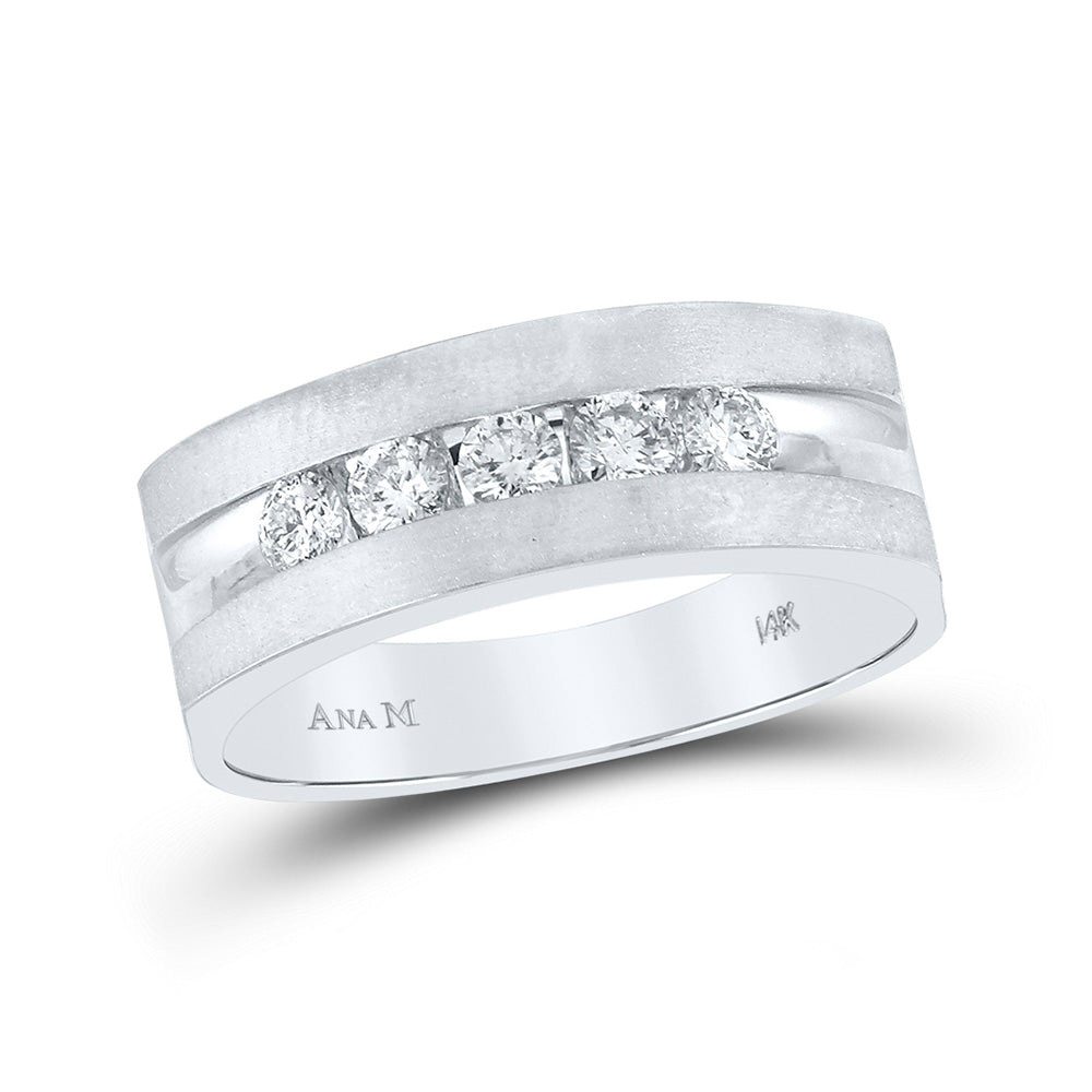 14kt White Gold Mens Round Diamond Wedding 5-Stone Band Ring 1/2 Cttw