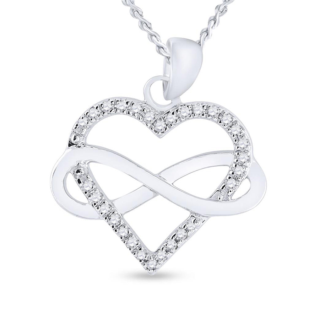 Sterling Silver Womens Round Diamond Heart Pendant 1/6 Cttw