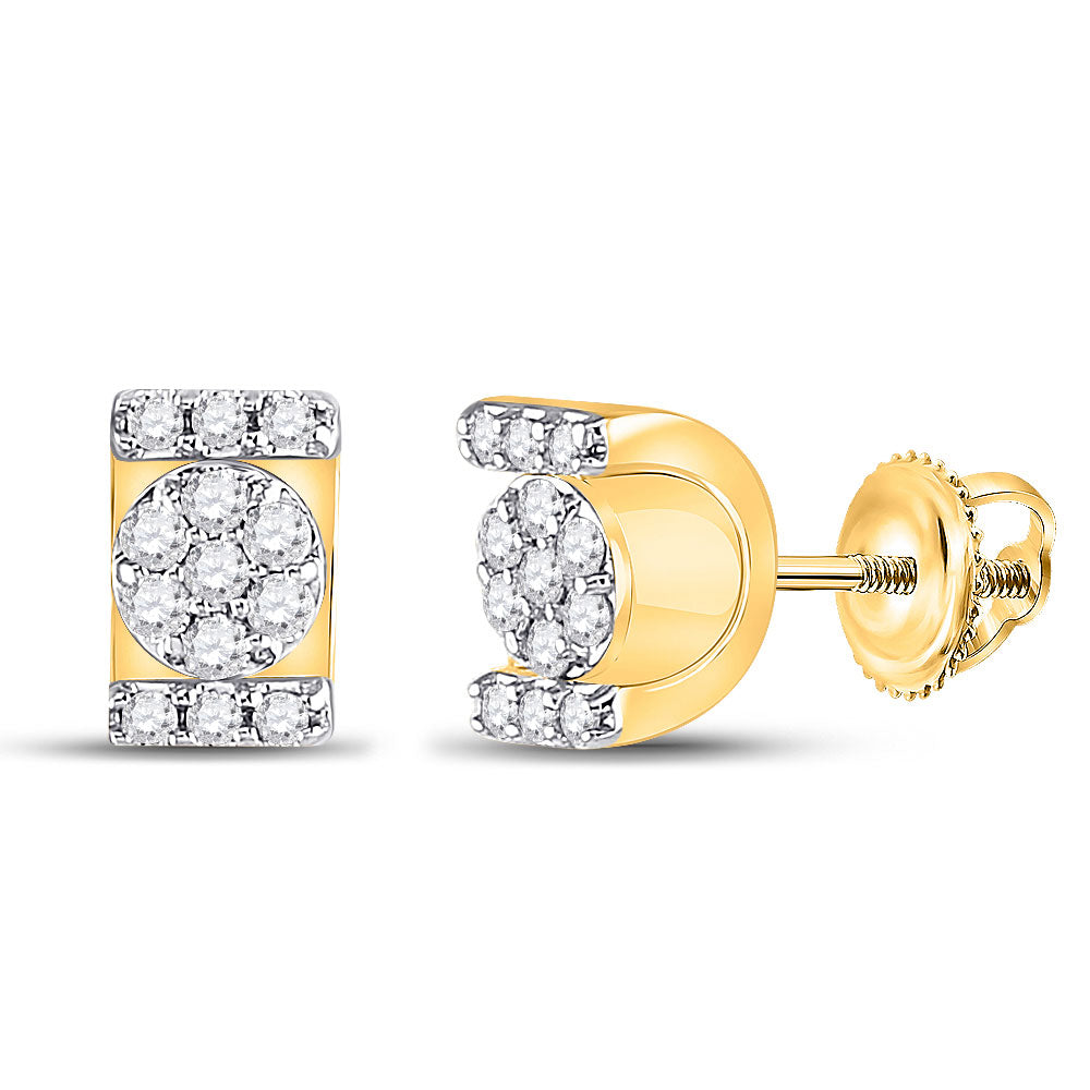 10kt Yellow Gold Womens Round Diamond Rectangle Cluster Stud Earrings 1/4 Cttw