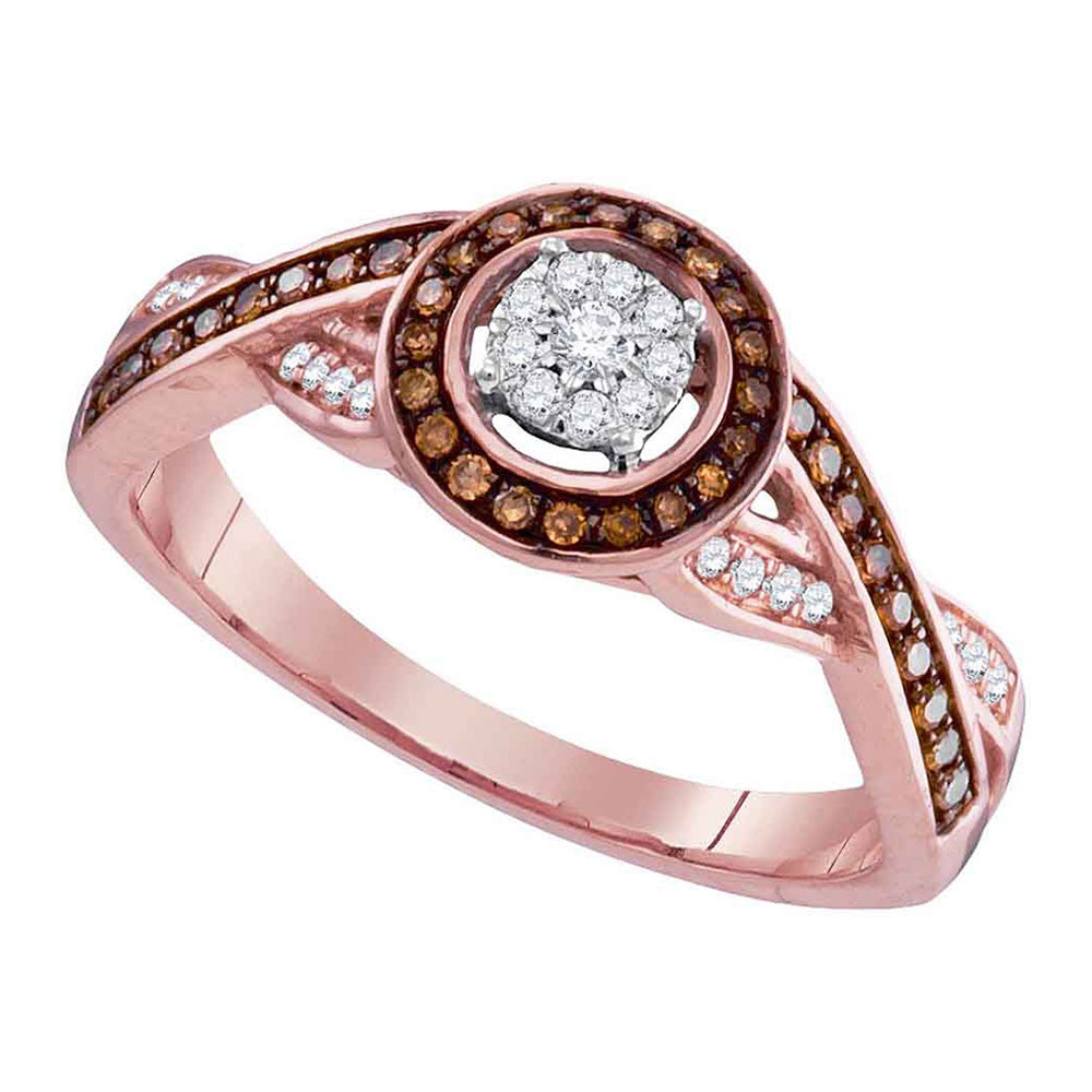 10kt Rose Gold Womens Round Brown Diamond Twist Cluster Ring 1/4 Cttw