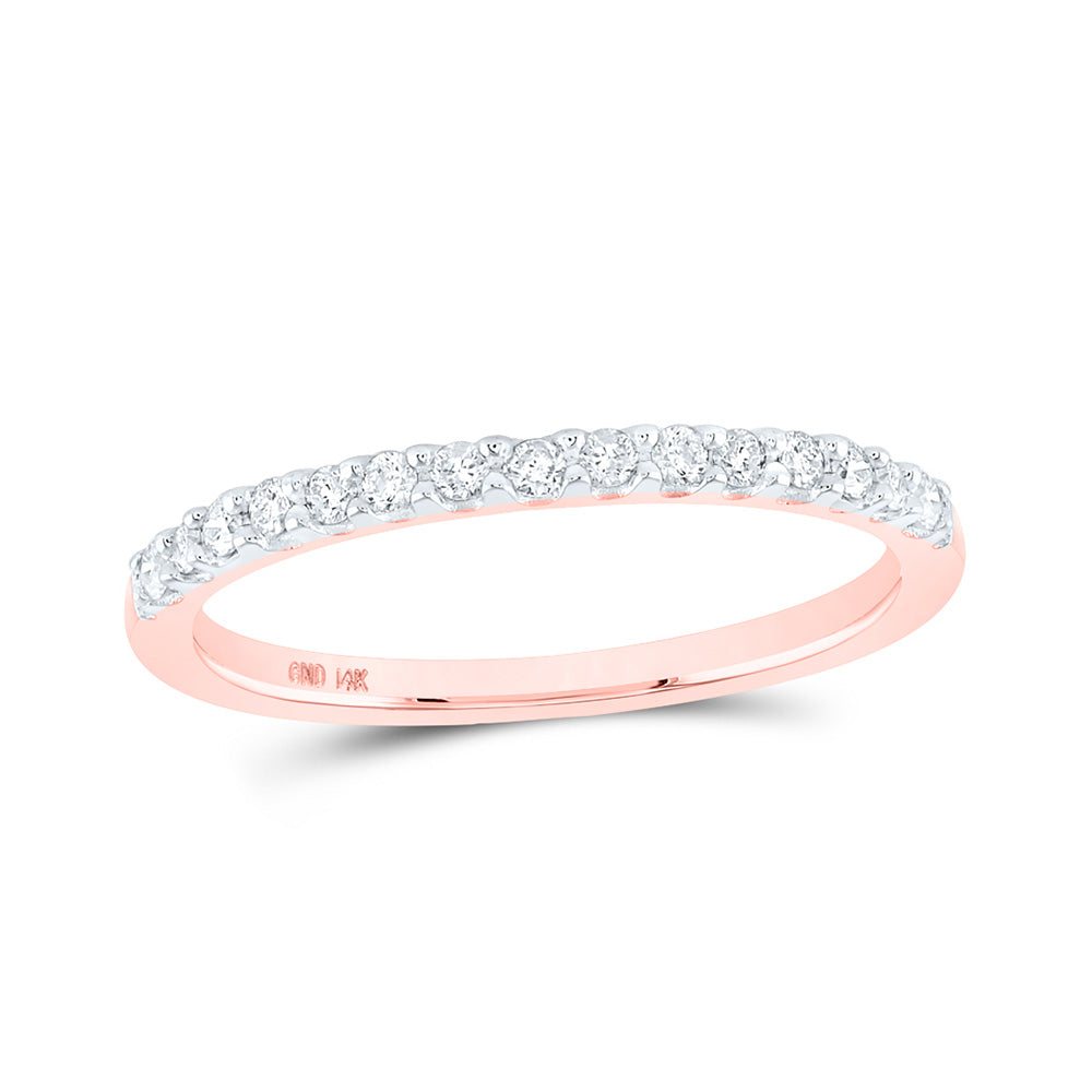 14kt Rose Gold Womens Round Diamond Wedding Single Row Band 1/6 Cttw