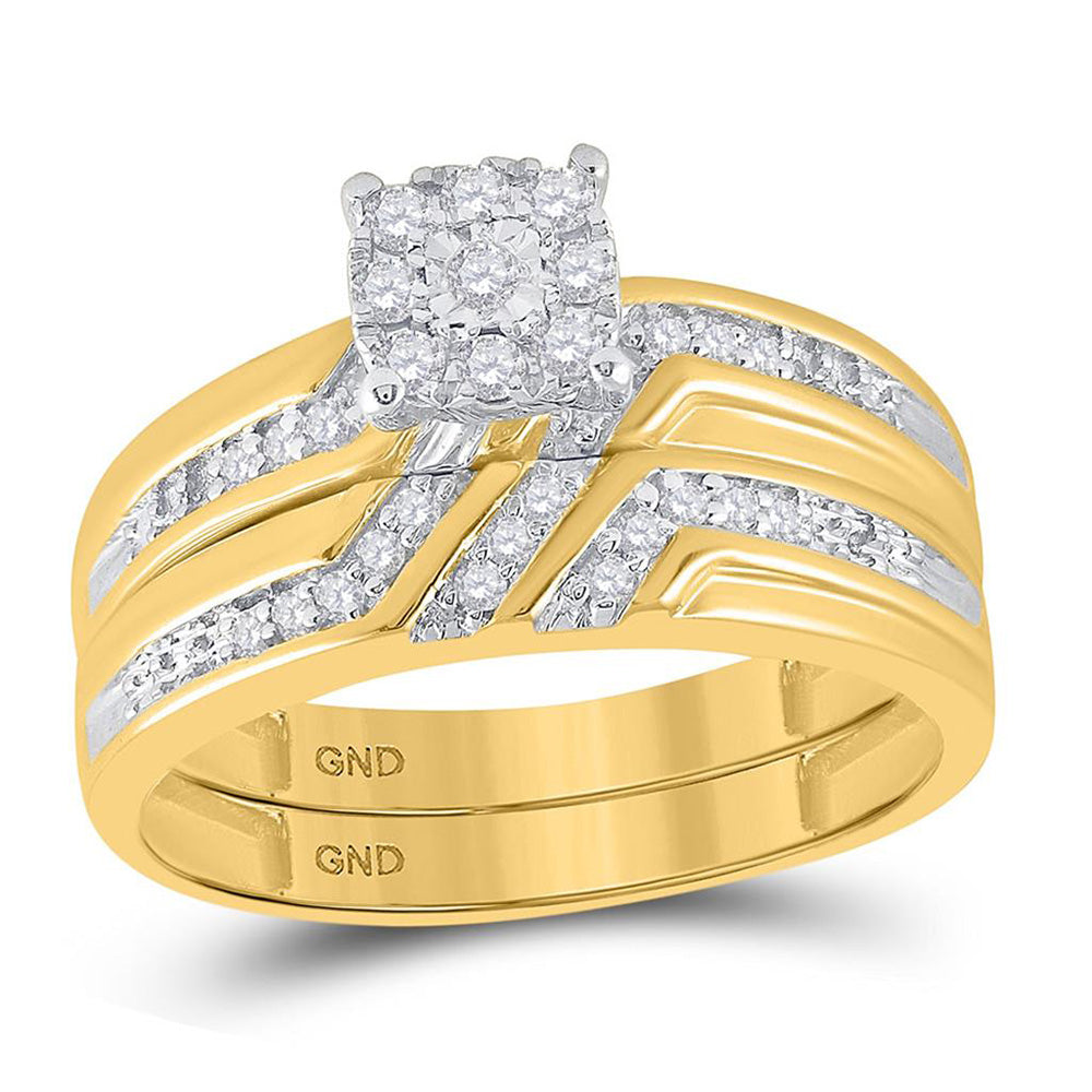 10kt Yellow Gold His Hers Round Diamond Solitaire Matching Wedding Set 1/3 Cttw