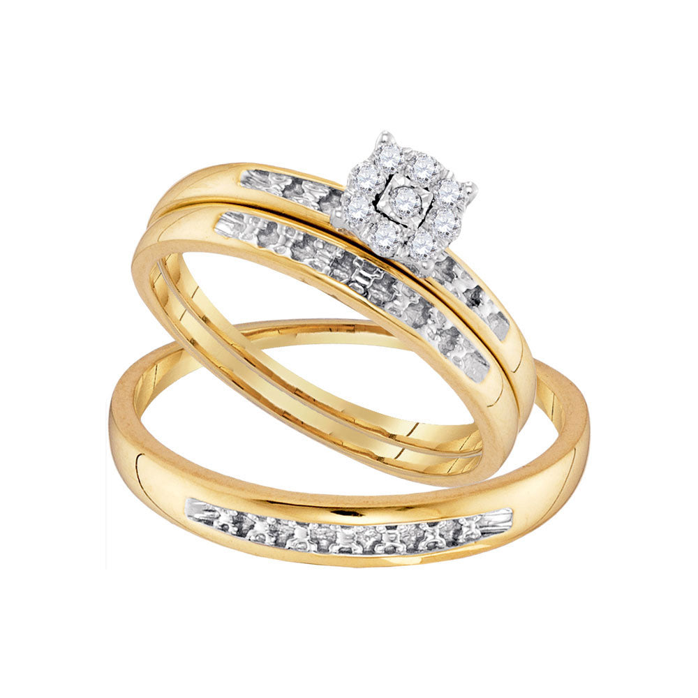 10kt Yellow Gold His Hers Round Diamond Solitaire Matching Wedding Set 1/10 Cttw