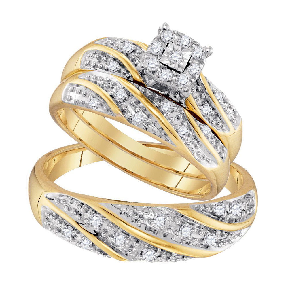 10kt Yellow Gold His Hers Round Diamond Solitaire Matching Wedding Set 1/3 Cttw