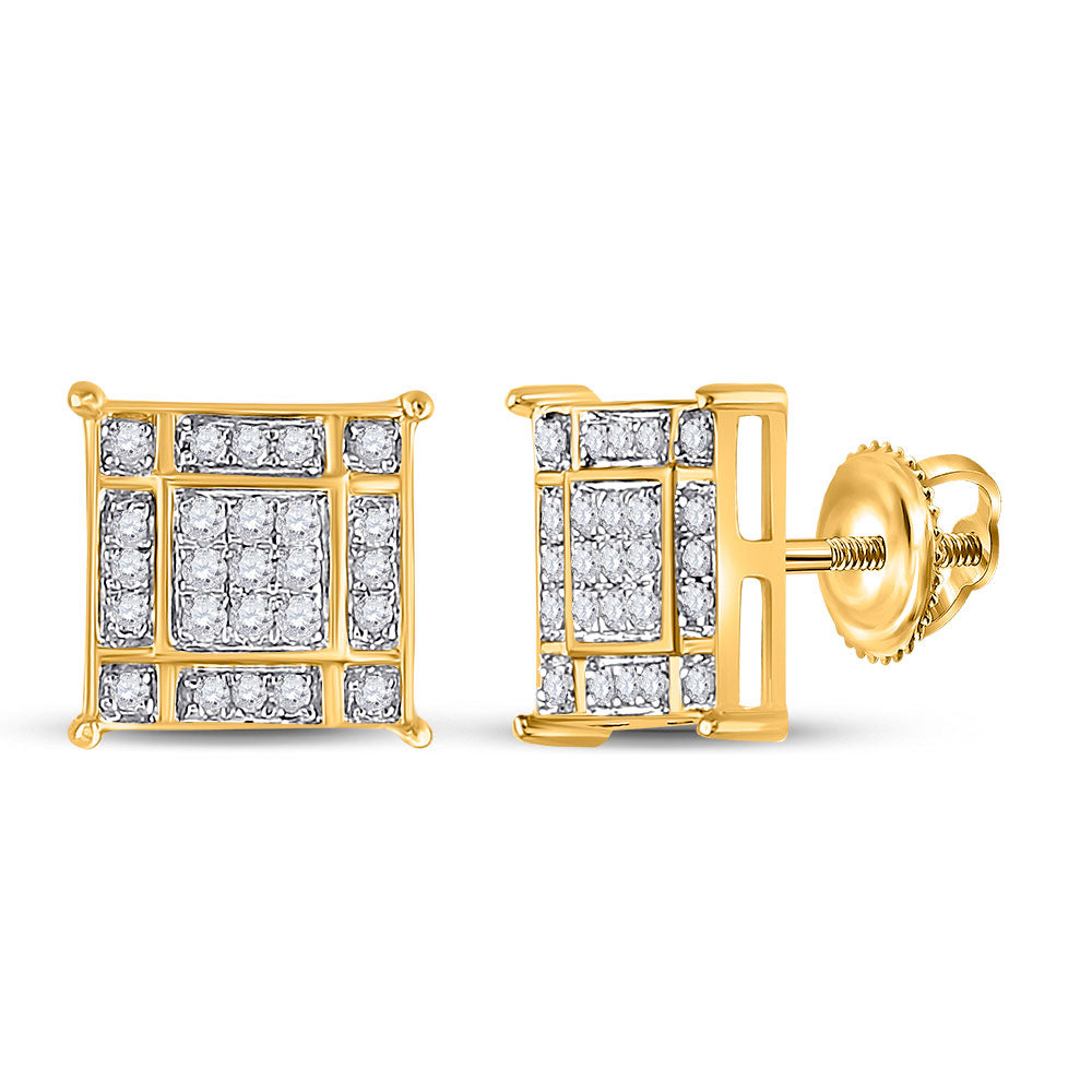 10kt Yellow Gold Womens Round Diamond Square Earrings 1/4 Cttw