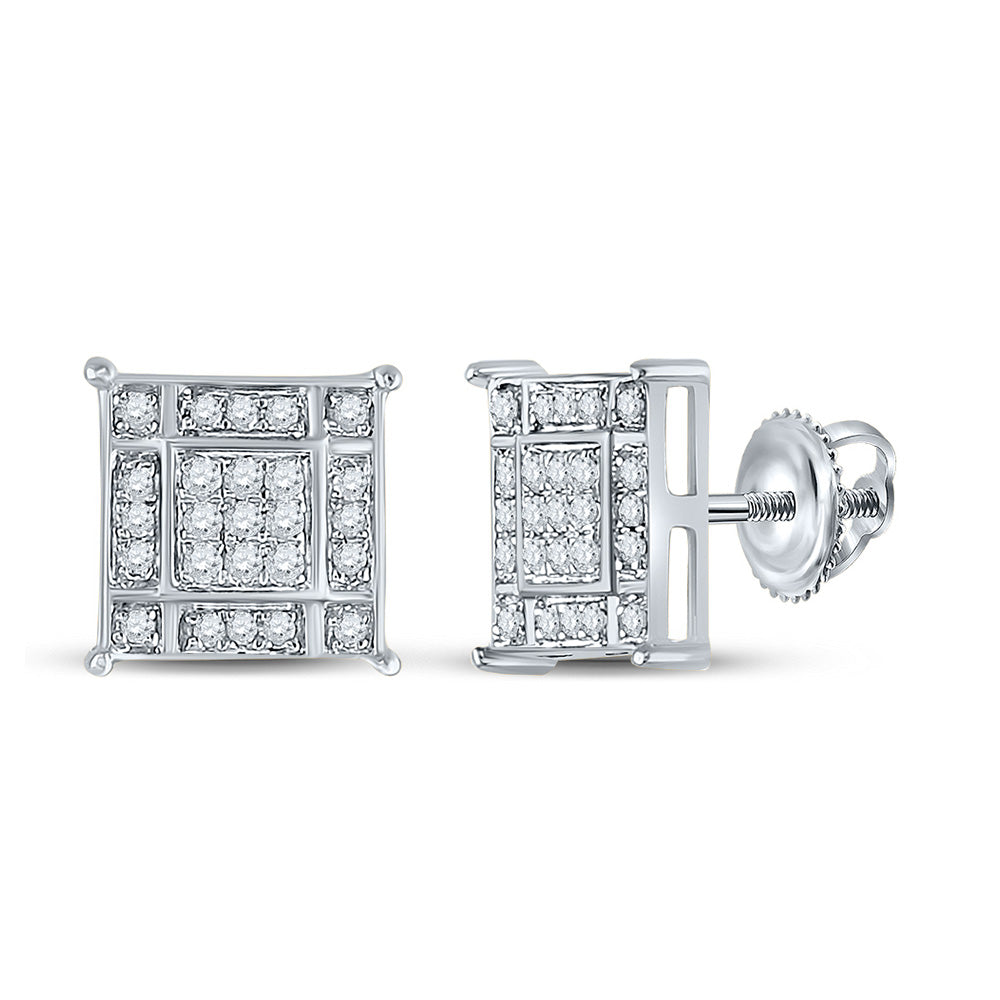 Sterling Silver Mens Round Diamond Square Earrings 1/4 Cttw