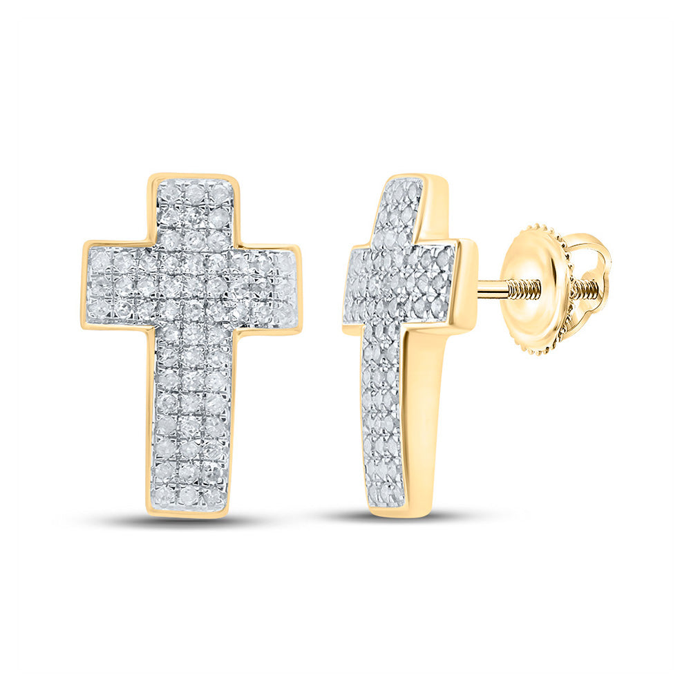 10kt Yellow Gold Mens Round Diamond Cross Earrings 1/2 Cttw