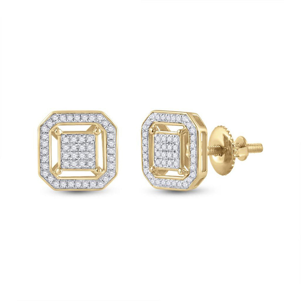 10kt Yellow Gold Womens Round Diamond Square Earrings 1/4 Cttw