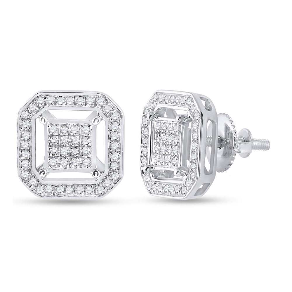 Sterling Silver Mens Round Diamond Square Earrings 1/4 Cttw