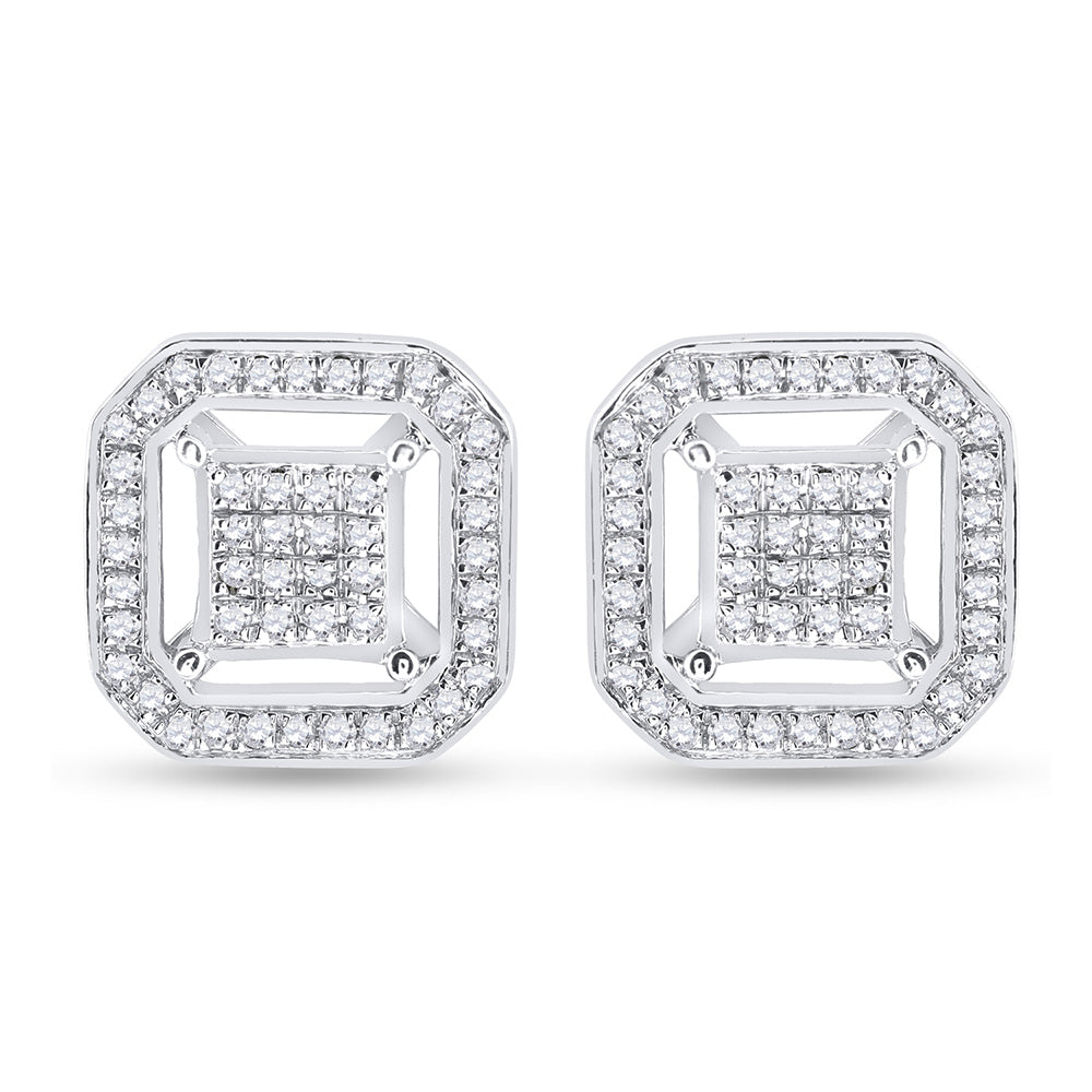 Sterling Silver Mens Round Diamond Square Earrings 1/4 Cttw